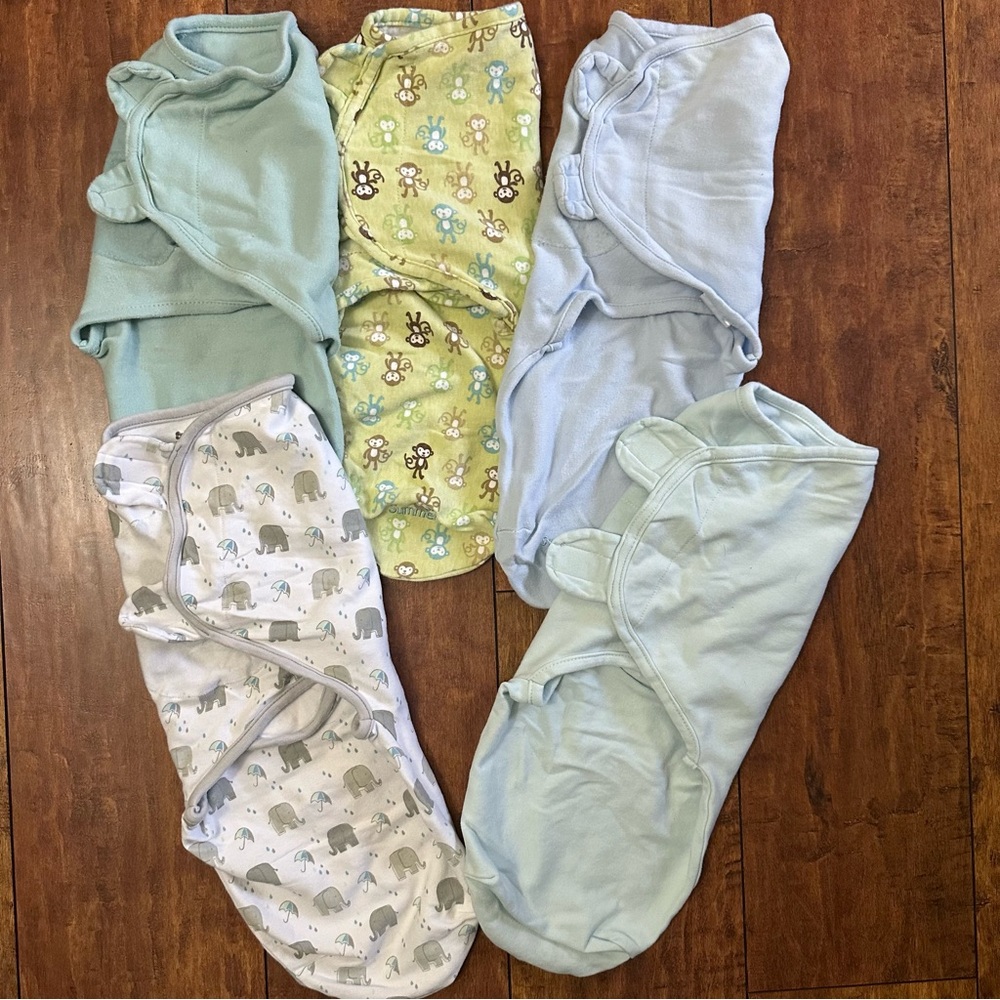 Summer Infant swaddle bundle - Blue, Green, elephant and monkey designs